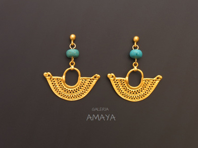 Pre-Colunbian jewellery gold plated earrings with semi-precious stones