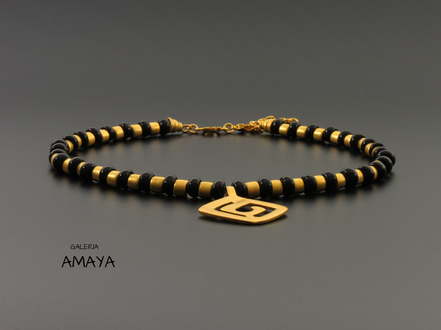 London Jewellery Galeria AMAYA, ETERNO Pre-Columbian necklace, black onyx and matt gold finish